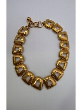Vintage Anne Klein Gold Tone Geometric Link Necklace Signed 14” 80’s 90’s